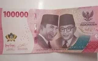 Uang kertas pecahan Rp100.000,00 Tahun Emisi 2022/Tahun Cetak 2026 bertanda tangan Perry Warjiyo sebagai Gubernur Bank Indonesia (BI), dan Purbaya Yudhi Sadewa sebagai Menteri Keuangan.